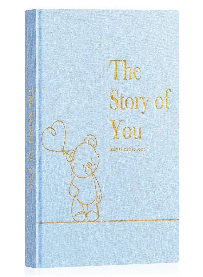 Lanpn Baby Memory Book for Boy Girl - The Story of You, Newborn Babys Keepsake Book Photo Album for New Parents, Linen Cover Baby First 5 Year Milestone Journal Scrapbook (Blue, 154 Pages) - Image 1